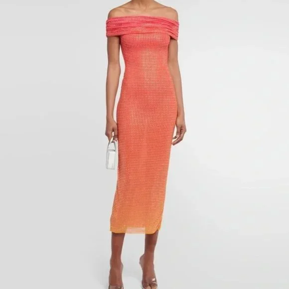 Self Portrait Off Shoulder Rhinestone Embellished Midi Dress - 2 - Picture 8 of 13